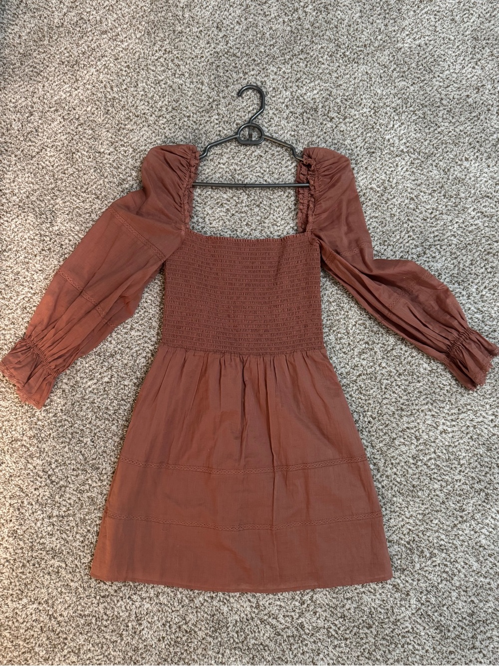 Reformation Smocked Bodice Long Sleeve Mini Dress